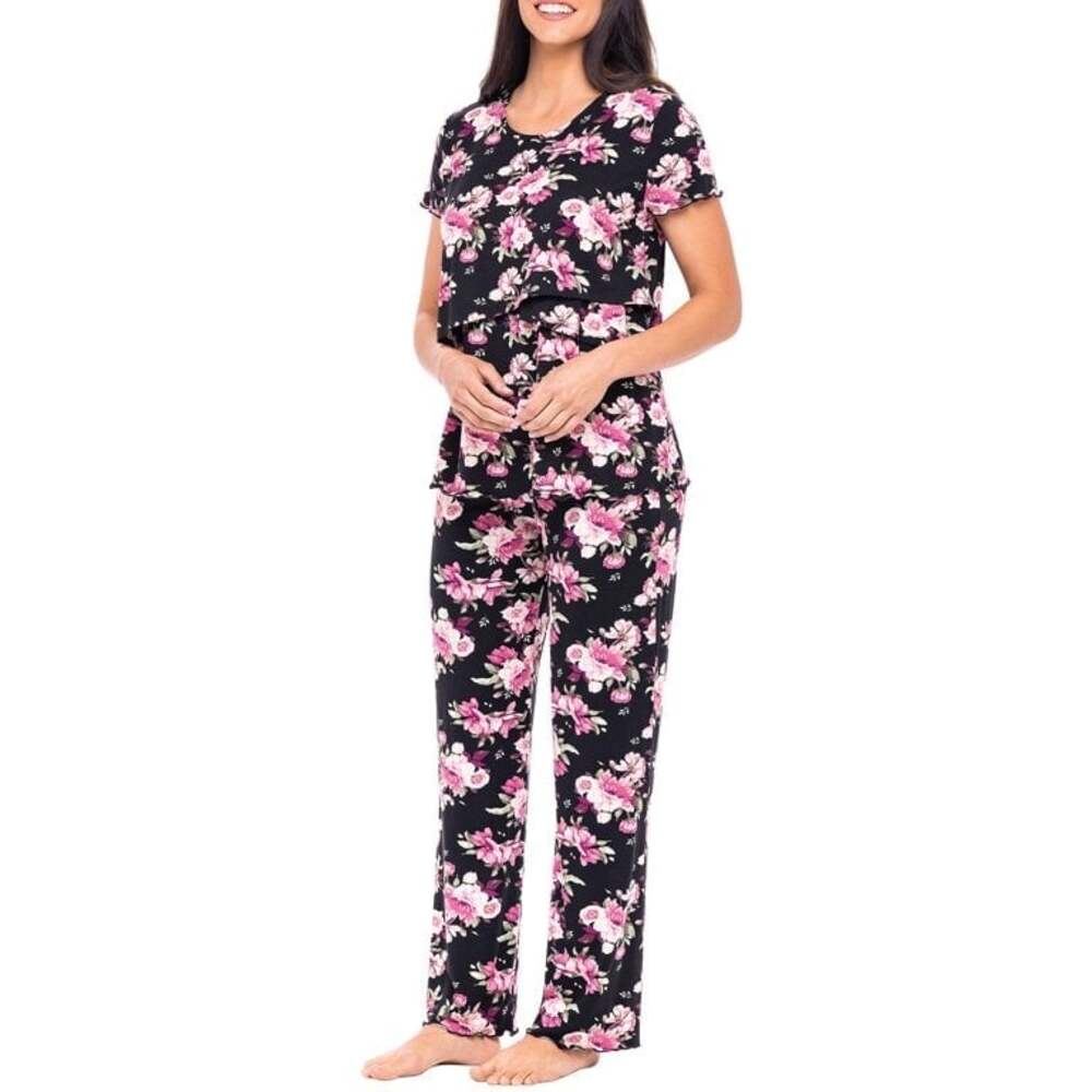 Secret Treasures maternity floral nursing top and wide leg Pant Set GUC Size S